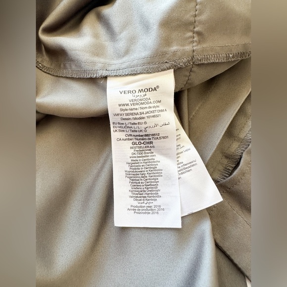 Vero Moda - Light Open Front Over Coat/Jacket - Khaki Green - Size Large - Picture 9 of 9